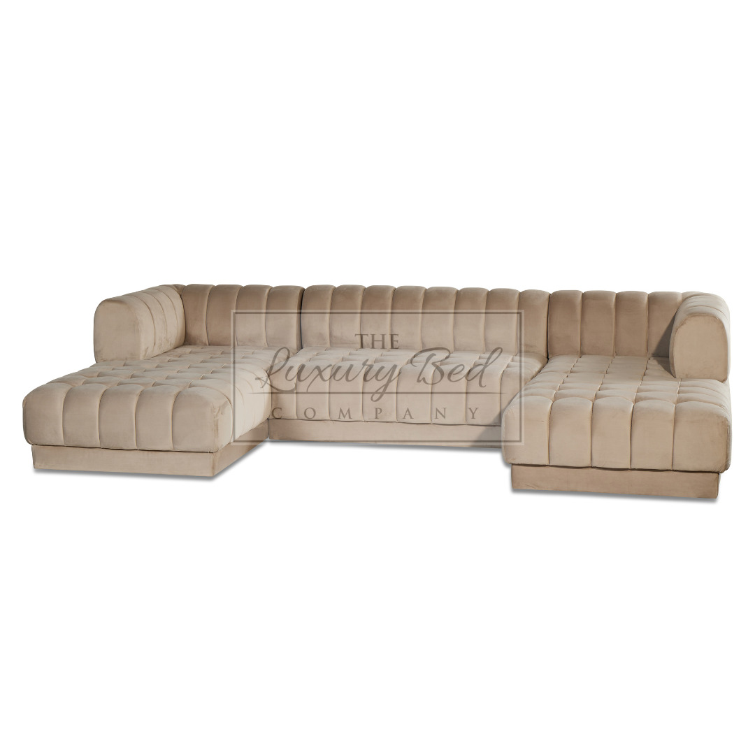 Cream velvet online tufted sofa